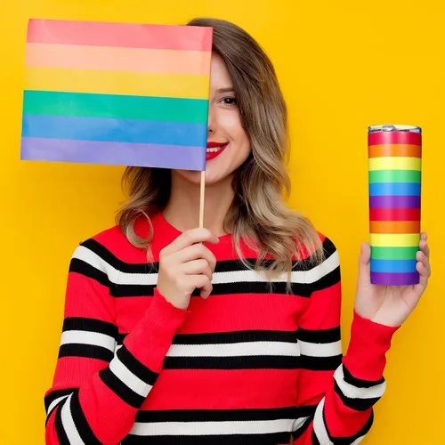 Vista 3 de Geiserailie Vaso de bandera del orgullo arcoíris, regalo pansexual Lesbiana LGBT del orgullo gay, taza de agua a rayas de arcoíris, regalos del mes