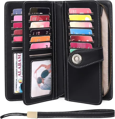 Vista 2 de FALAN MULE Cartera de cuero genuino RFID bloqueo gran capacidad Trifold señoras cartera.