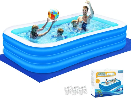 Vista 7 de Piscina inflable para niños y adultos, 102 x 63 x 22 pulgadas, piscinas inflables familiares de tamaño completo para niños, piscina gruesa