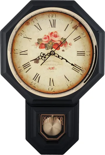 Vista 18 de JUSTIME Reloj de pared clásico vintage tradicional de estilo Schoolhouse, con péndulo y melodía Westminter cada hora, relojes de pared con melodía
