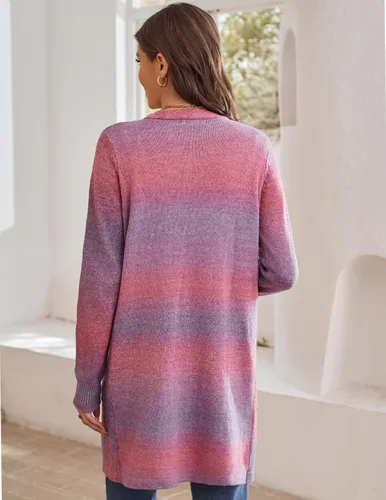 Vista 7 de GRACE KARIN Suéter de arcoíris para mujer, parte delantera abierta, color lavanda, chaqueta de manga larga con bolsillos