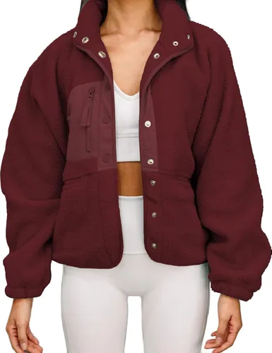 Vista 17 de Aoang Abrigos de invierno para mujer, casual, con solapa, manga larga Verde militar