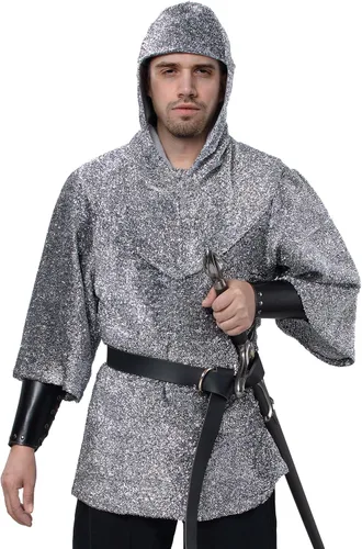 Vista 2 de Conjunto de túnica renacentista de imitación de cadena, camisa tipo túnica de coif medieval de caballero y cruzado