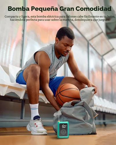 Vista 3 de ETENWOLF Bomba de bola eléctrica de inflado y desinflado de 2 a 17 PSI, bomba de baloncesto con manómetro preciso, bomba de aire recargable