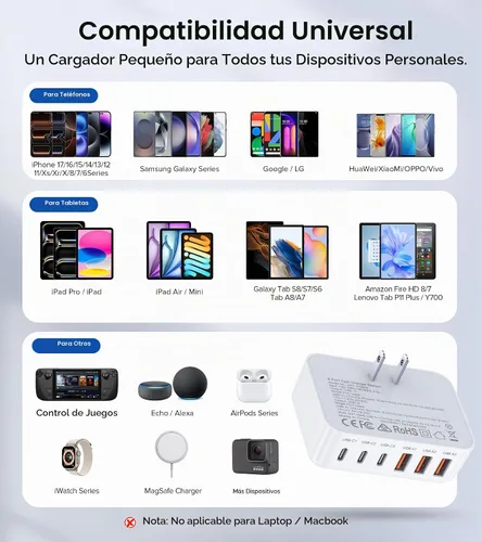 Vista 4 de Bloque de cargador rápido USB de 100W, concentrador de estación de carga