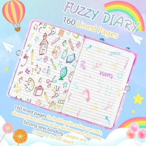 Vista 7 de DHQH Diario de Gato con Candado Regalo para Niña de 6, 7, 8, 9, 10, 11, 12 Años, Diario Secreto Cuaderno para Niños Set de Regalo de Navidad