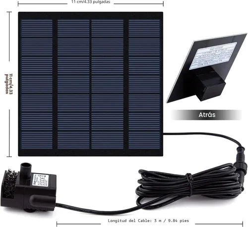 Vista 5 de Kit de bomba de fuente solar con panel solar separado, bomba de agua solar mejorada de 1.8 W con cable de 3 M de largo y 4 boquillas Fuente de agua