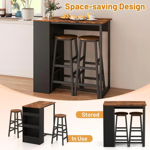 Vista 3 de Giantex Juego de mesa de comedor de 3 piezas, mesa de cocina rectangular de 36 pulgadas y 2 taburetes de bar con estantes de almacenamiento, juego