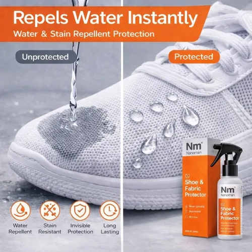 Vista 3 de NANOMAN Spray repelente al agua/impermeable para zapatos y tela, incluido ante de cuero nobuck y ecológico. Fórmula nanotecnológica libre de alcohol