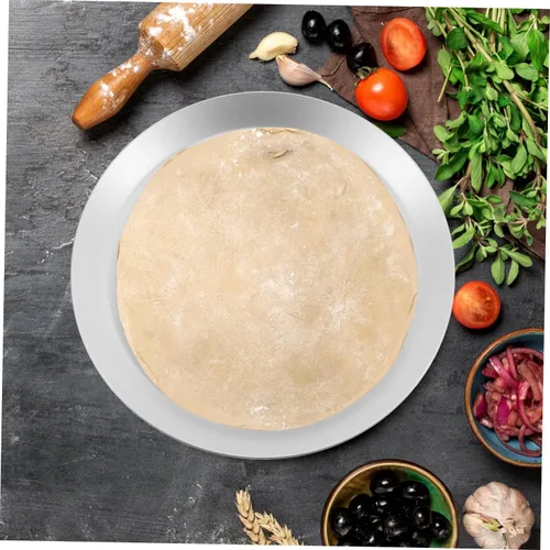 Vista 6 de Hemoton Bandeja de pizza de aluminio para pizza de queso y pizza, bandeja de hornear de acero inoxidable, bandeja de pizza antiadherente, bandeja
