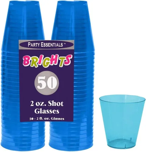 Vista 5 de Party Essentials Vasos de disparo de plástico duro de 2 onzas, azul neón, 50