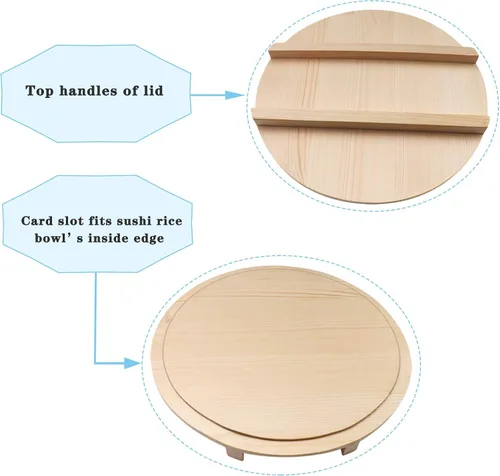 Vista 6 de Kichgather Tazón de arroz de madera para sushi con tapa Hangiri Sushi Oke Sushi Arroz Mezclador (10.6 pulgadas con tapa)
