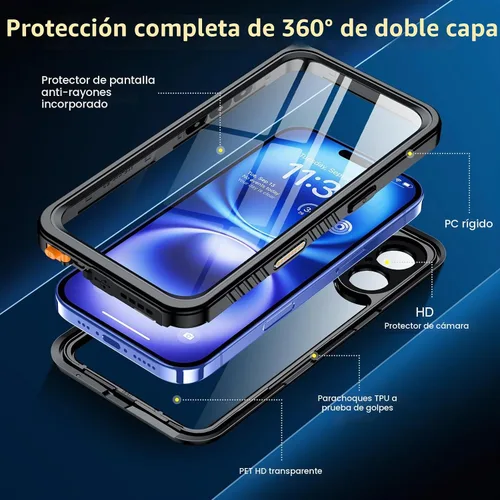 Vista 7 de SPIDERCASE - Funda impermeable para iPhone 16, color negro y transparente Negro / transparente