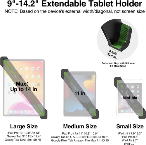 Vista 6 de elitehood Trípode de aluminio resistente para tableta, soporte de trípode ajustable para iPad con inclinación giratoria de 360 grados, soporte