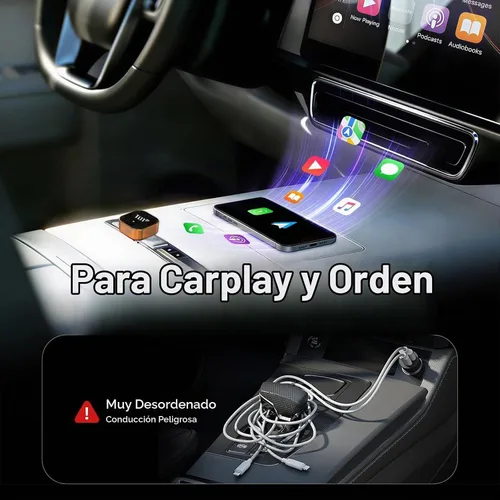 Vista 4 de Adaptador inalámbrico CarPlay para Apple iPhone y Android Auto, adaptador Mini CarPlay 2 en 1 Convertir con cable a dongle inalámbrico, Plug & Play