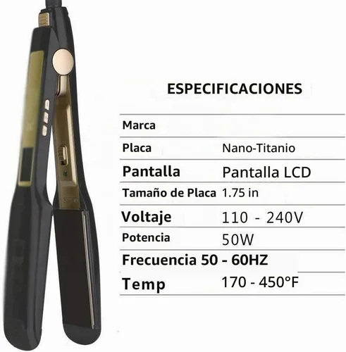 Vista 3 de WALLER PAA Plancha plana de titanio de 1.75 pulgadas, alisadora de pelo Pro se calienta rápidamente, ajustes de calor ajustables, apagado