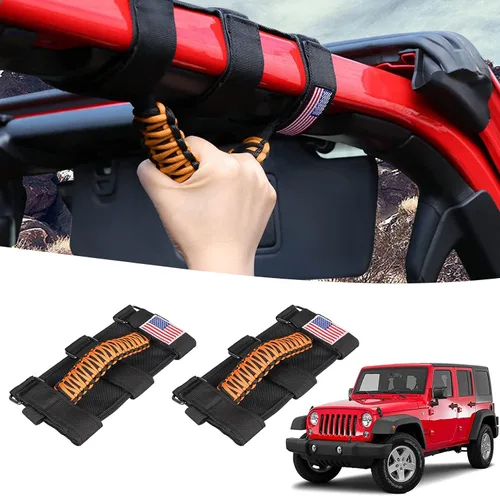 Vista 9 de GAIZON Paquete de 2 asas de agarre de barra antivuelco, asas de paracaídas para Wrangler CJ YJ TJ JL JK LJ JLU JKU Sahara Freedom Rubicon, Gladiator