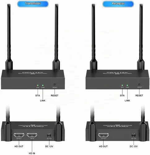 Vista 2 de Transmisor y receptor HDMI inalámbrico 4K: 1640FT/500M Rango, Plug & Play, 1080P Salida HD Extensor inalámbrico HDMI Soporte 2.4/5GHz