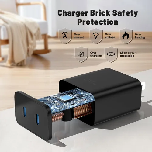 Vista 2 de Cargador súper rápido de 45 W de doble puerto con cable largo USB C a C de 10 pies, bloque de cargador de pared tipo C y cable de carga de teléfono