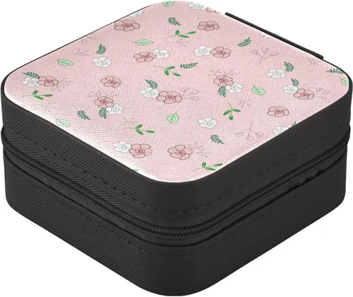 Vista 3 de GUIJI Cute Pink Rose PU Leather Jewelry Organizer, Portable Small Jewelry Box Travel Jewelry Case Earrings Necklace Bracelet Rings for Women Girls