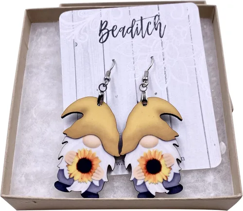 Vista 2 de Yellow Sunflower Gnome Earrings