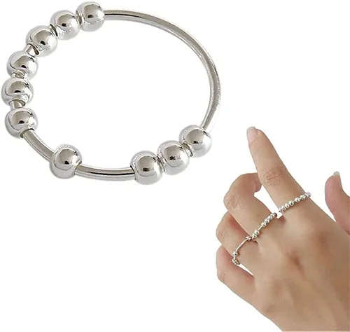 Vista 6 de Simple Multi cuentas bola giratoria anti ansiedad Spinner anillos delicados alivio del estrés declaración promesa Fidget paz anillos minimalista