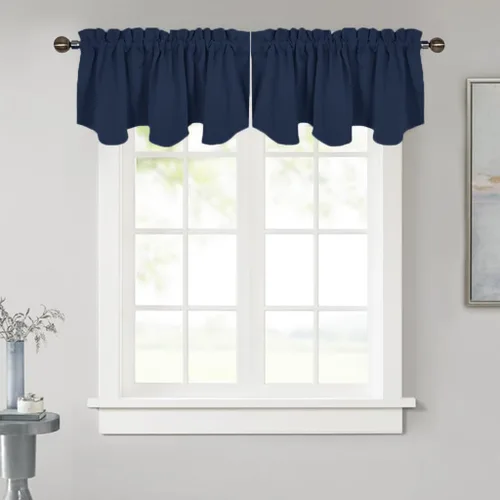 Vista 47 de NICETOWN - Cortinas con valances azul piedra para ventana de sala de estar, dormitorio, baño, 2 paneles estilo granja rústico para comedor, cortinas