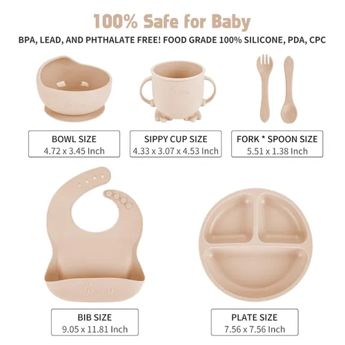 Vista 2 de Sistema de alimentación del bebé del silicón, cuenco de la placa de Beige