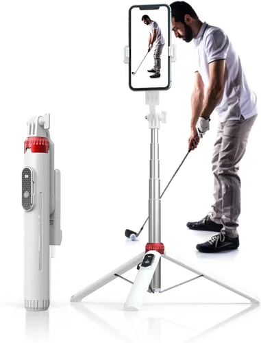 Vista 7 de Trípode de teléfono de 62 pulgadas y palo para selfie para entrenamiento de golf, soporte de trípode extensible para teléfono celular con control