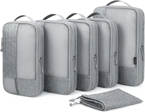 Vista 8 de BAGSMART Juego de 6 cubos de embalaje de compresión para maletas, cubos de viaje de compresión y organizador de maletas para empacar con bolsa