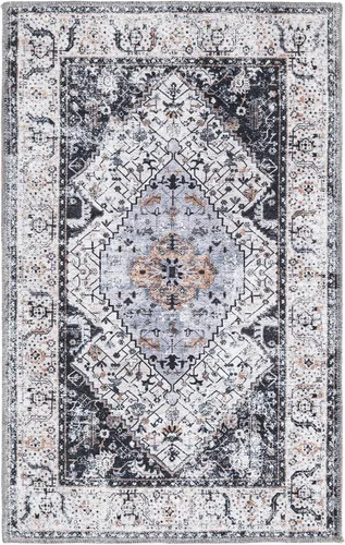 Vista 3 de Unique Loom Yara Collection - Alfombra de área Yash (2' x 3' Rectángulo, Lino Carbón/Beige)