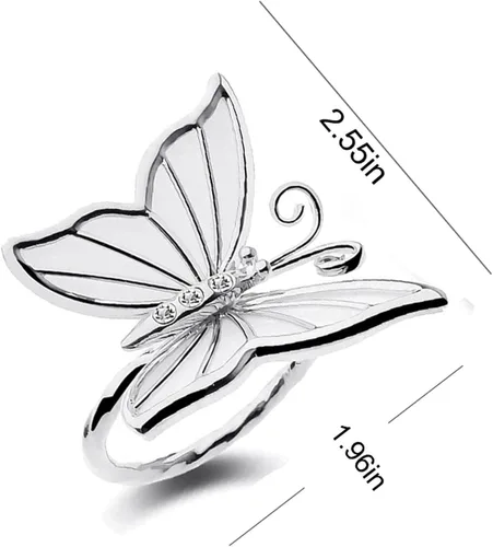 Vista 3 de Servilleteros de mariposa, decoración de mesa para reuniones familiares, bodas, Navidad, restaurante, decoración de fiestas, juego de 4 (plateado)
