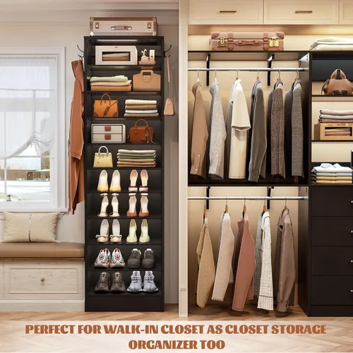 Vista 4 de Aheaplus Armario alto para zapatos, zapatero estrecho de madera de 10 niveles, organizador de almacenamiento de zapatos con almacenamiento abierto