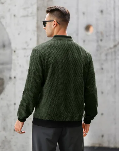 Vista 3 de Chaqueta casual para hombre, ajuste holgado, chaqueta ligera varsity bomber con cremallera