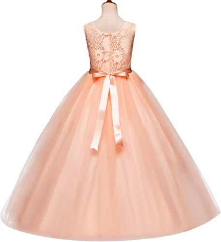 Vista 20 de Vestido Yaphyee largo, de princesa, con flores, formal, para boda, dama de honor, para fiesta, para niña