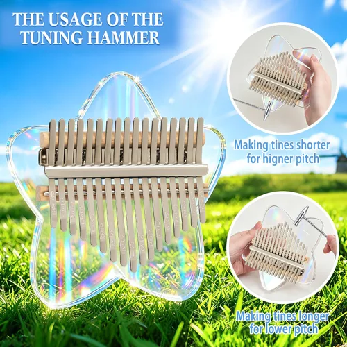 Vista 3 de Rainbow Star - Piano de pulgar acrílico Kalimba de 17 teclas, piano de dedo Mbira portátil con funda protectora EVA, martillo de afinación