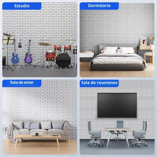 Vista 5 de Paquete de 12 paneles acústicos con autoadhesivo, paneles de espuma de alta densidad de 12 x 12 x 0.4 pulgadas para paredes, paneles de pared Gris
