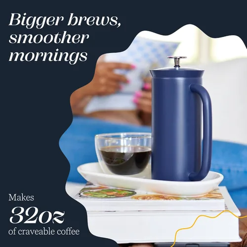 Vista 4 de ESPRO P7 Prensa francesa, 18 onzas, azul envejecimiento, cafetera de acero inoxidable Azul (Aegean Blue)
