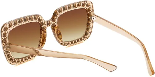 Vista 7 de MEETSUN Elton Square Rhinestone Sunglasses Oversized Bling for Women with Diamond Frames 70s Retro for Beach & Disco
