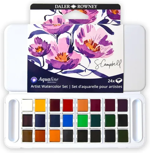 Vista 9 de Daler Rowney Aquafine - Juego de viaje de acuarela de 12 piezas, juego de pintura de acuarela para papel de acuarela y más, juego de acuarela