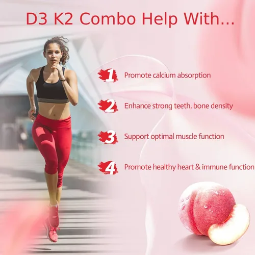 Vista 6 de Gomitas de suplemento de vitamina D3 K2 para adultos, vitamina D3 9000 UI + K2(MK-7) 90 mcg para apoyo óseo y cardíaco, vegano masticable K2 D3