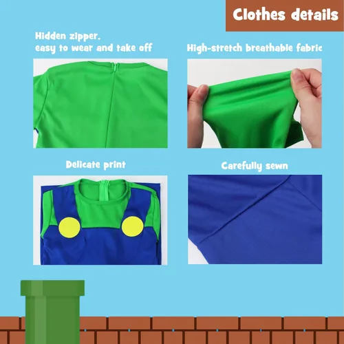 Vista 3 de SALACOOL Mario Costume for Kids-Halloween Plumber Costume for Boys with Accessory