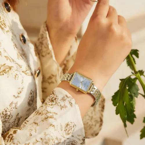 Vista 3 de VICTORIA HYDE Relojes para mujer, esfera de nácar verde, correa de cuero auténtico, caja rectangular clásica