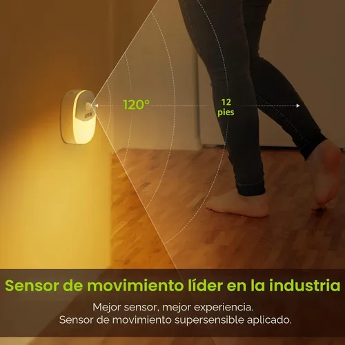 Vista 5 de AUVON Luz nocturna de batería recargable, mini con sensor de movimiento, luz LED blanca cálida con sensor de atardecer a amanecer, brillo ajustable