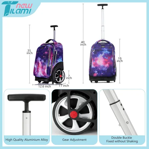 Vista 72 de NEW TILAMI Mochila con ruedas de 19 pulgadas con bolsa de almuerzo para niñas y niños, mochila para laptop con ruedas, bolsa de mano duradera