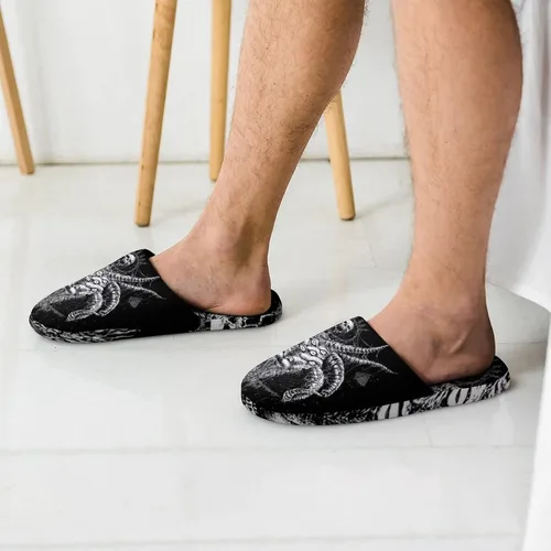 Vista 2 de Baphomet Satan Goat - Pantuflas de algodón para hombre, lavables, cálidas, con suela de goma