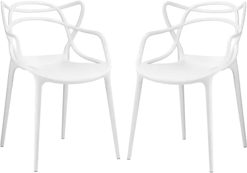 Vista 10 de Modway Enredado moderno moldeado plástico dos sillas de comedor en verde