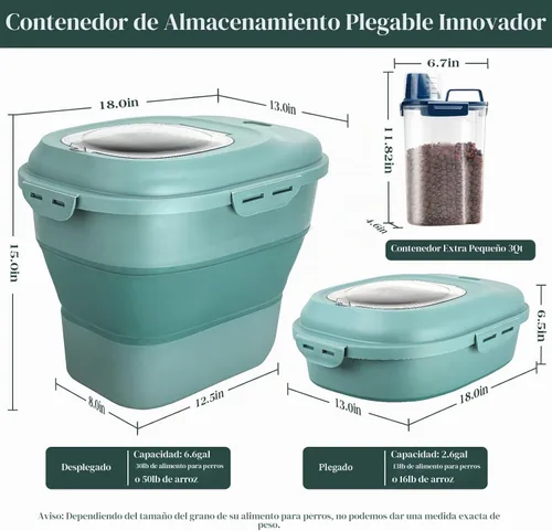 Vista 2 de TIOVERY Contenedor de almacenamiento de alimentos para perros, hermético plegable de 13 a 30 libras, contenedor de comida para mascotas con tapa