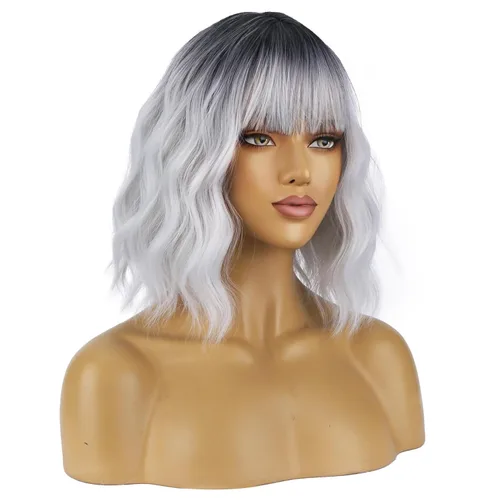Vista 7 de BERON Pelucas cortas verdes para mujer, peluca rizada ondulada con flequillo para niñas, pelucas de cabello de color verde aguacate, peluca