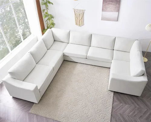 Vista 23 de ELUCHANG Sofá moderno de 85 pulgadas para sala de estar, sofá de lino natural de 3 plazas con asientos extra profundos, cojín tapizado y funda